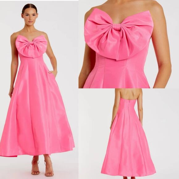 Mac Duggal Strapless A-Line Tea Length Statement Bow Dress Gown - Picture 1 of 14
